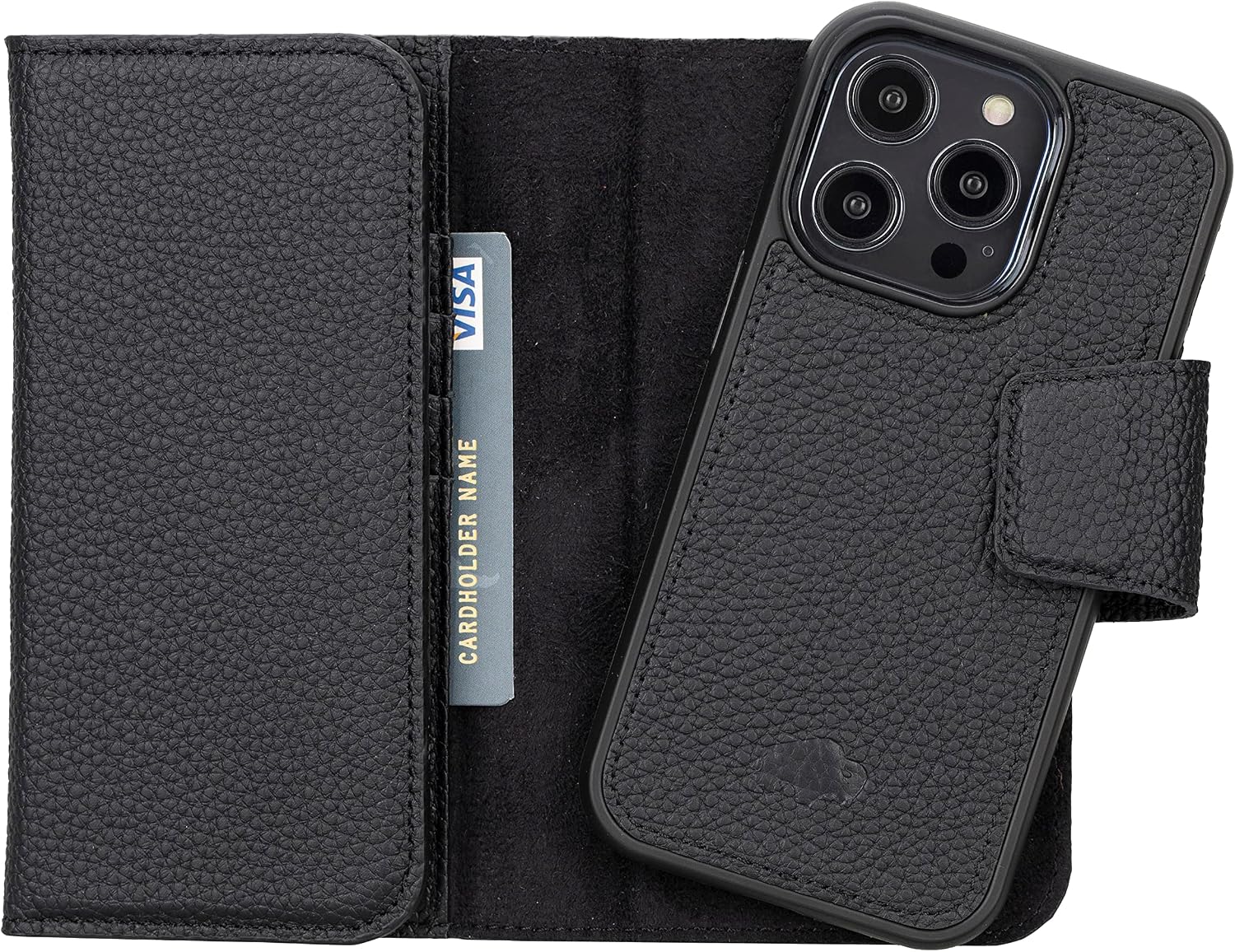 BLACKBROOK Trifold Magnetic Detachable Wallet & Case Set Compatible with iPhone 14 Pro - (2 in 1) Tudor Full Grain Leather Case with 8 Card Slots, 2 Cash & 1 Clear ID Pockets
