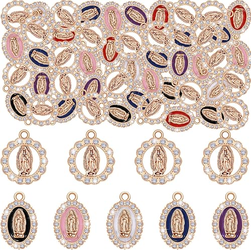 36 dijes católicos de aleación de diamantes de imitación de Virgen de Guadalupe para bricolaje, rosario, cuentas, collares, pulseras, aretes,