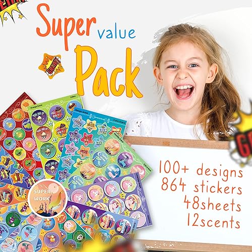Miniatura 6 de HORIECHALY Calcomanías para rascar y oler para niños, 48 hojas de calcomanías apestosas de recompensa, regalo para Navidad