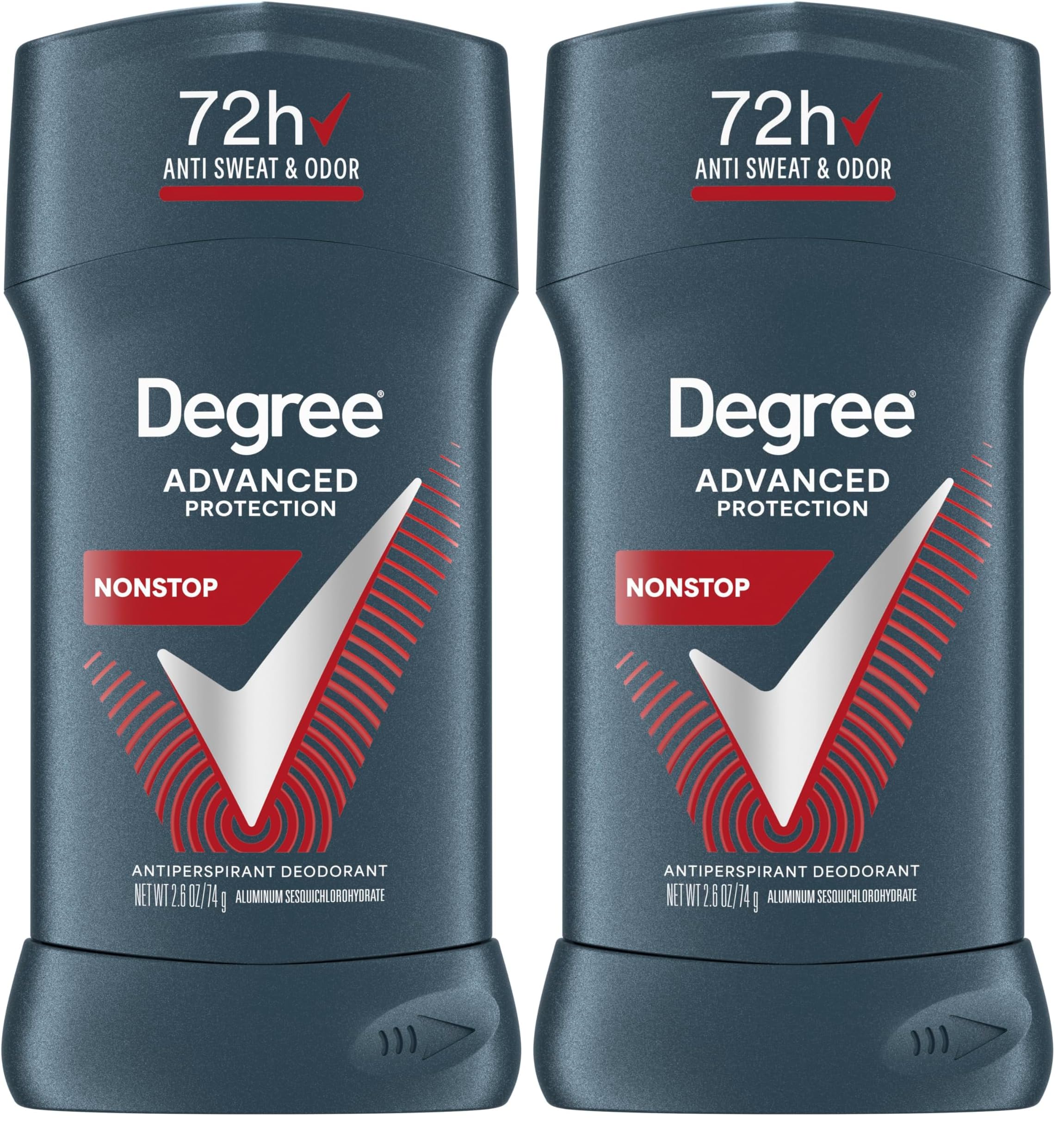 Degree Men Antiperspirant Deodorant Nonstop 72-Hour Sweat and Odor Protection Antiperspirant For Men With Body Heat Activated Technology 2.7 oz (Pack of 2)