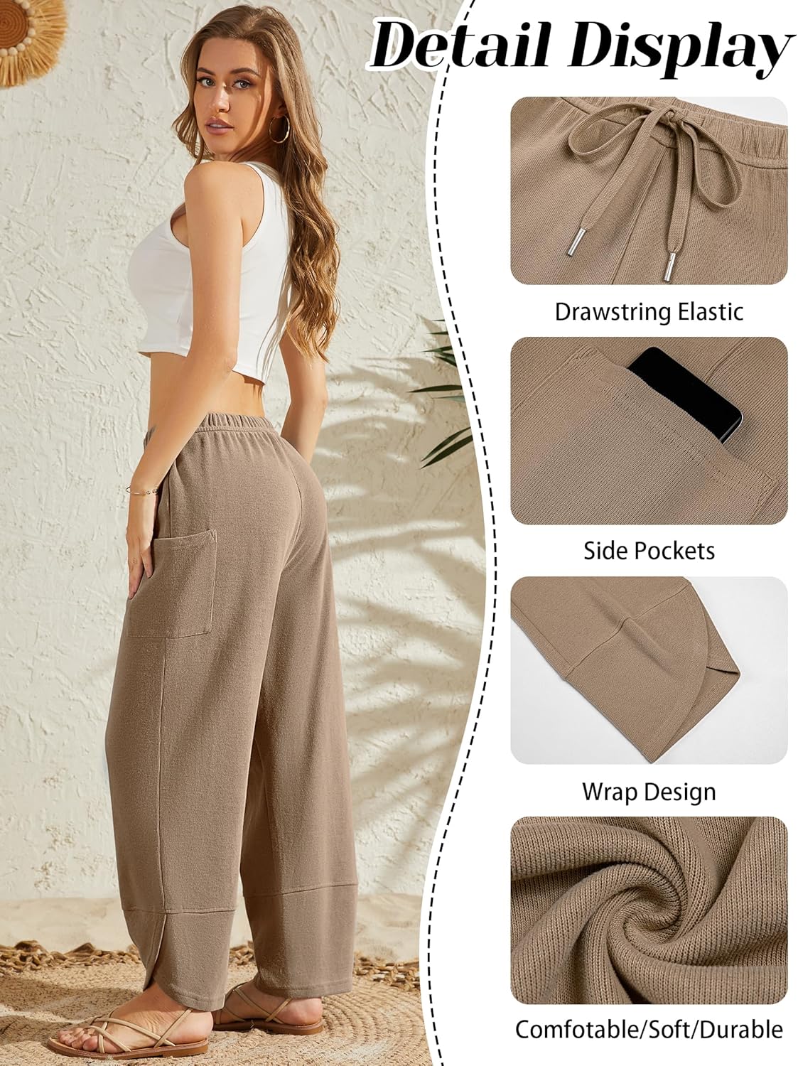 Bsubseach Wide Leg Pants Woman Elastic Waist Drawstring Palazzo Harem Pants Sweatpants with Pockets - Image 4