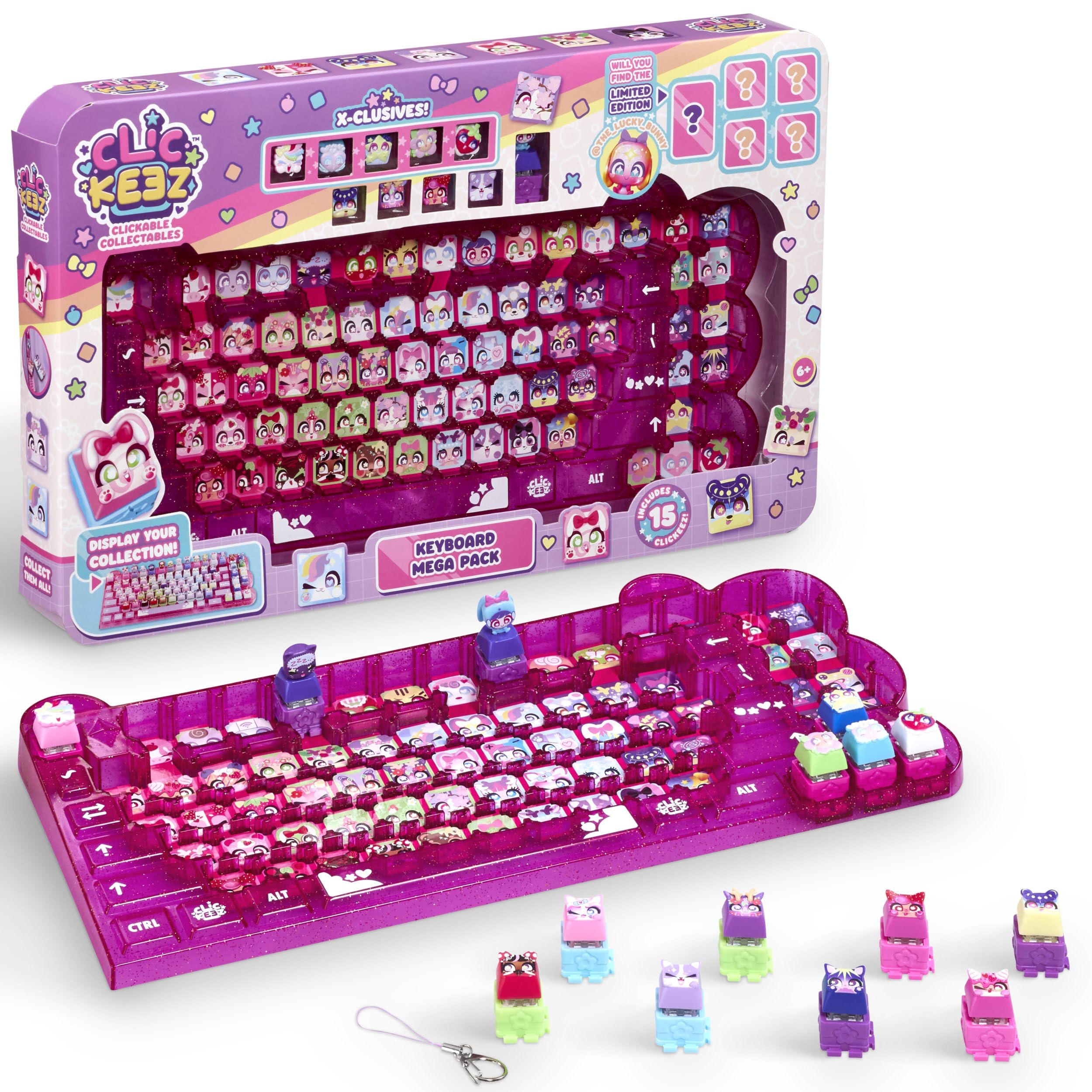 Goliath - CLICKEEZ Keyboard MegaPack - 1 Clavier + 15 Touches Keycaps Cliquables Kawaii + 1 Porte Clés - Keycaps à Clipser - 70 Personnages à Collectionner - Jouet Fidget ASMR - Idée Cadeau dès 6 Ans