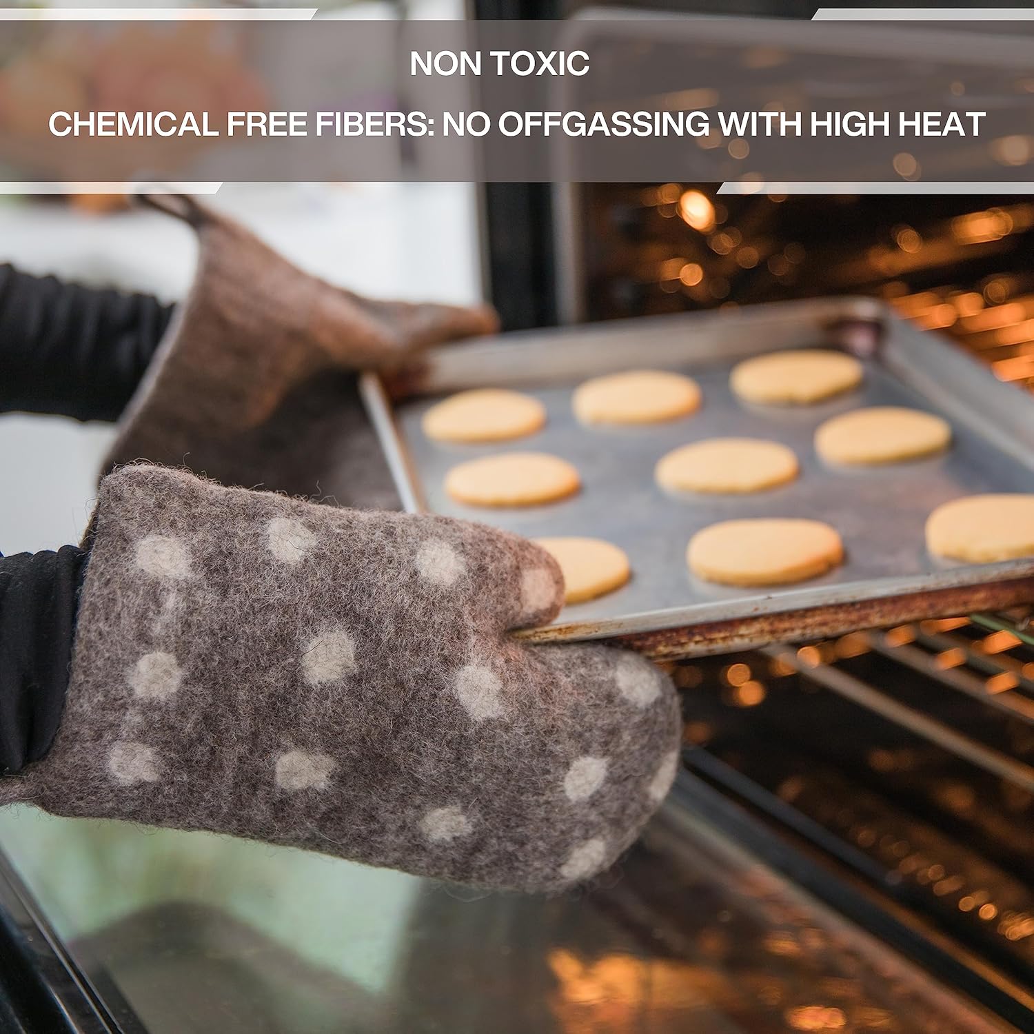 Handmade Oven Mitts and Pot Holders Heat Resistant Set, 100% Wool Oven Gloves (6.5 x10) & Pot Holder mitt (8x8), Perfect for Cooking, Baking