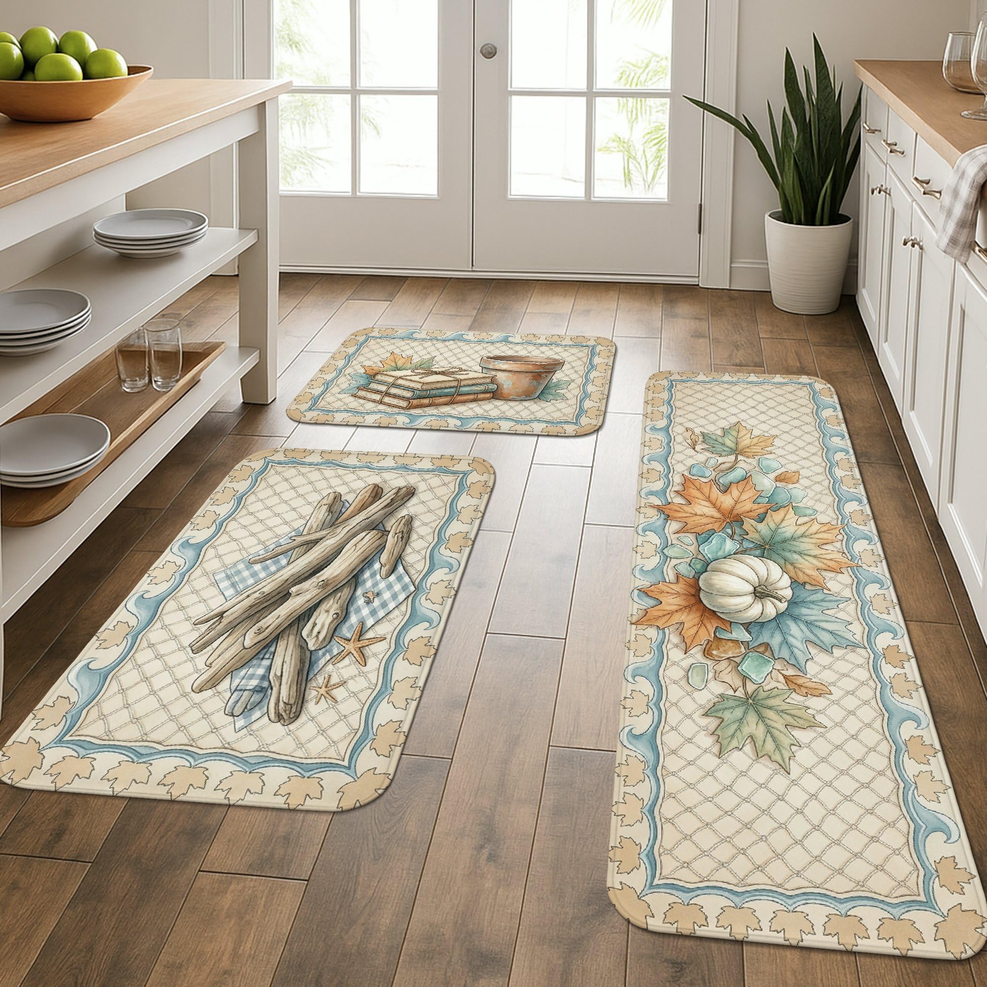 Tapis de sol rembourré pour évier de cuisine soulageant les pieds fatigués, lot de 3 beige