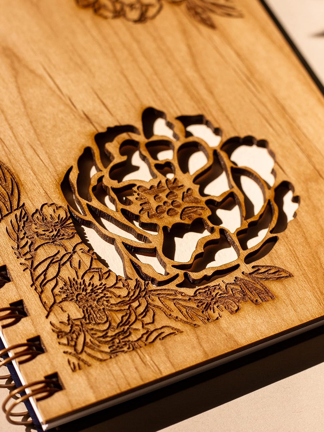 Peonies Wood Journal [Notebook, Sketchbook, Spiral Bound, Blank Pages]
