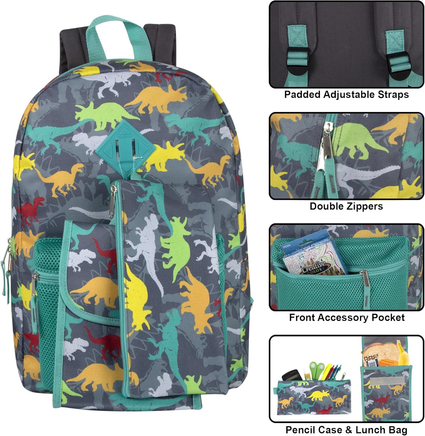 Trail maker Backpack with Lunch Box and Pencil Case for Girls and Boys, 17 Inch Backpacks for Kids for School (Dancing Dinosaurs) - Image 2