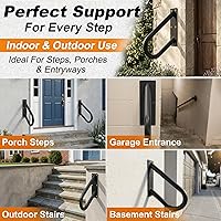 Vista 5 de Pasamanos para escalón al aire libre negros, barandilla de barra de agarre segura, barandilla de tubo en forma de U, pasamanos de metal, barandilla