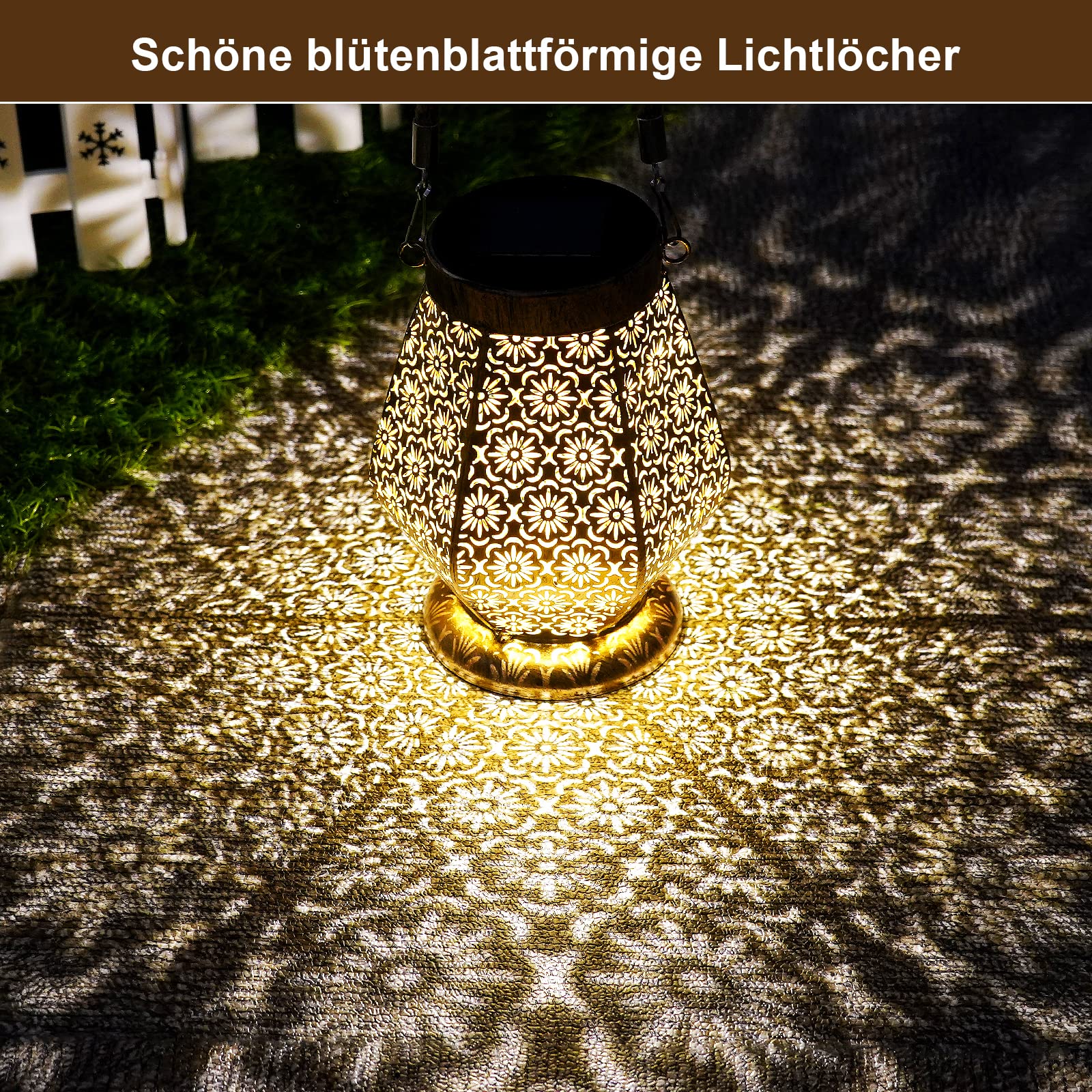 OUILA Lanterna solare per esterni, 2 lampadine a LED solari da giardino, IP65, impermeabili, da appendere, per esterni, giardino, balcone, esterno, terrazze, ecc