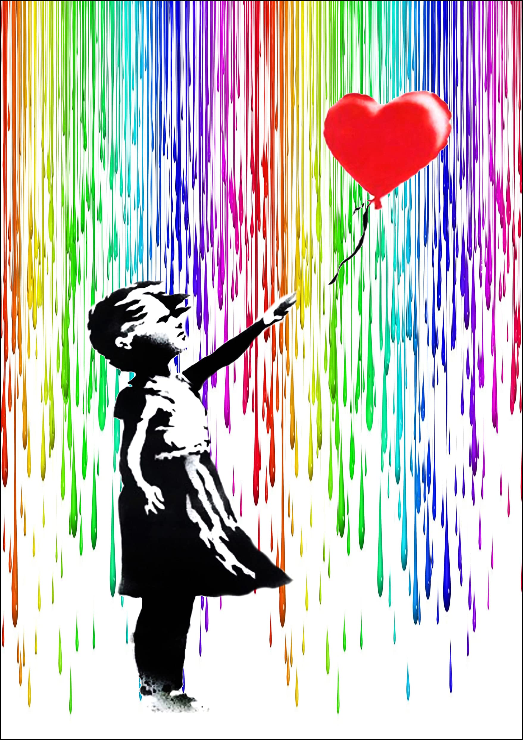 Canvasartshop Girls Unframed Banksy Balloon Coloured Rain- Premium Wall Art Framed Picture Prints - 3 Colours - 4 Sizes (, A3)