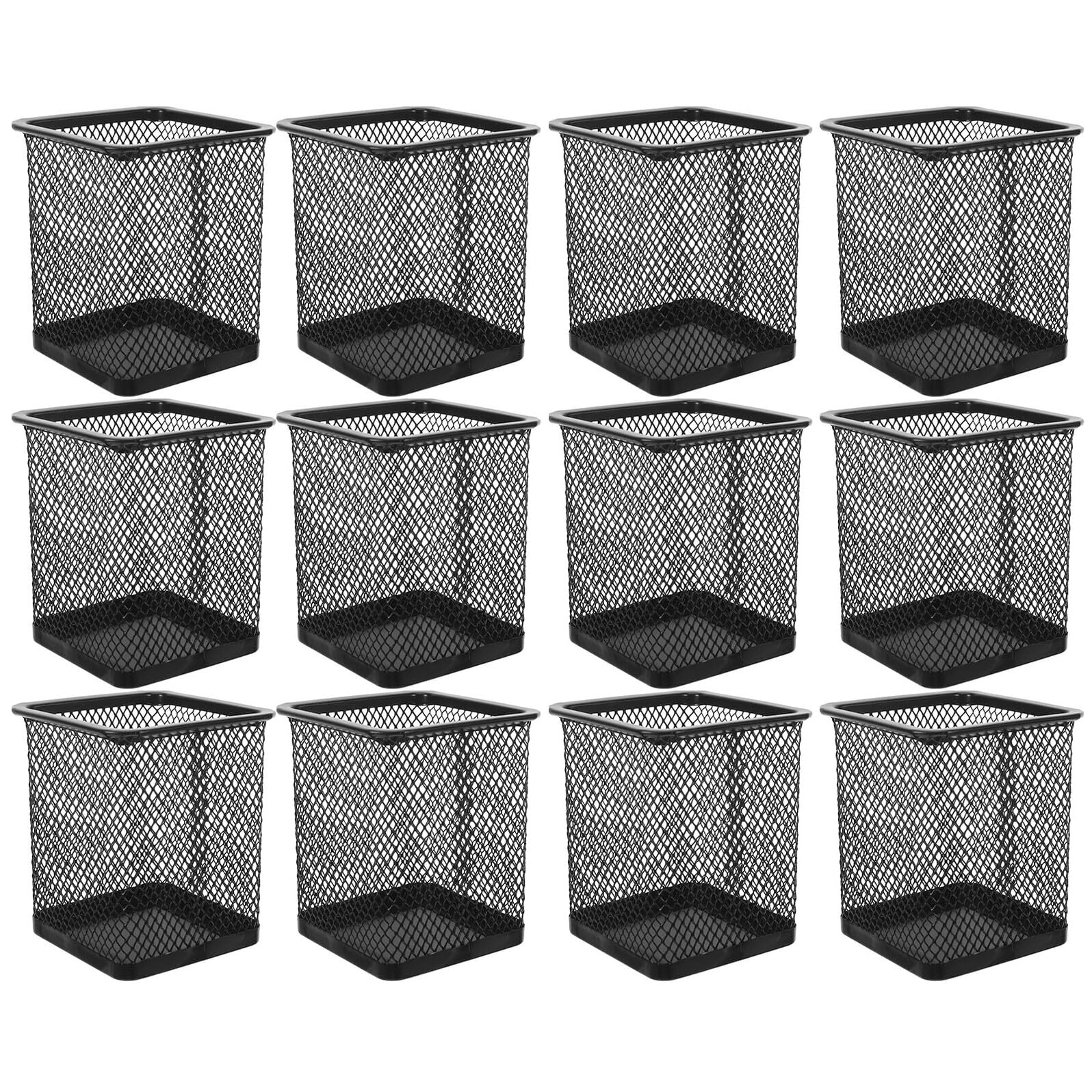 Porte-stylos en métal noir organisateur de bureau fer carré pot à crayons ventilé