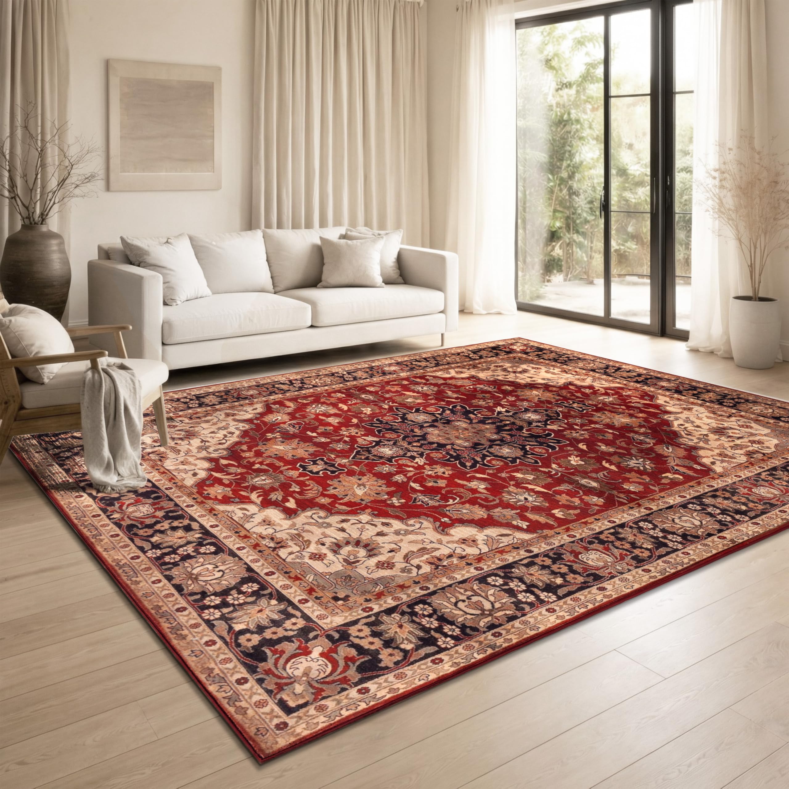 Paco Home Vintage Wohnzimmerteppich Kurzflor klassisches orientalisches Design waschbar & rutschfest pflegeleicht Schlafzimmer Esszimmer, Farbe:Rot-Beige, Größe:160x220 cm