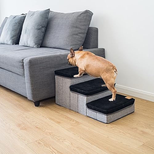 Miniatura 7 de Kingwolfox Escalera para perros, escaleras para perros de 3 escalones para cama y sofá, escalones plegables para mascotas para perros pequeños y