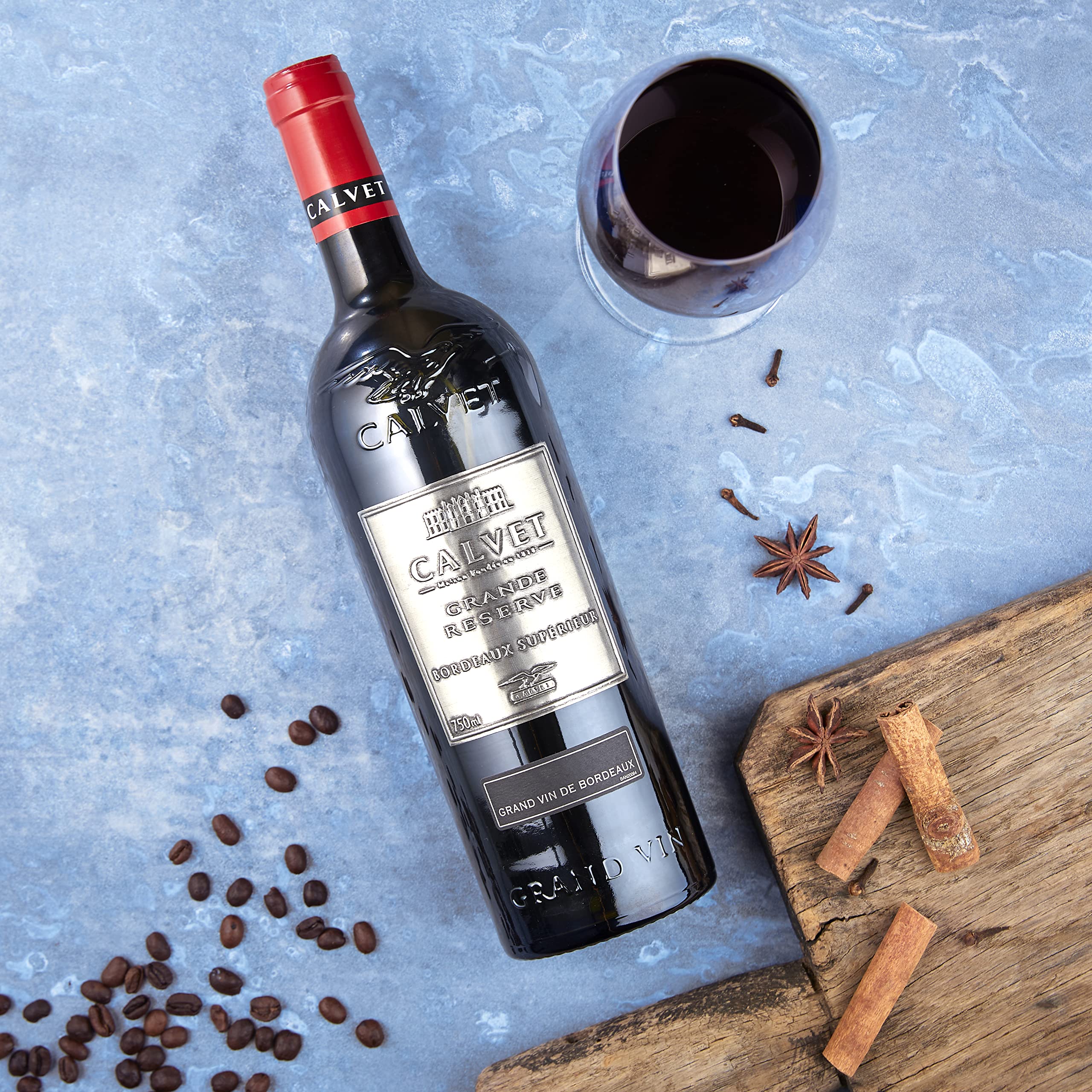 Calvet - Coffret cadeau de 3 bouteilles de vin rouge Grande Réserve, Bordeaux Supérieur en caisse bois (3 x 0.75 L)