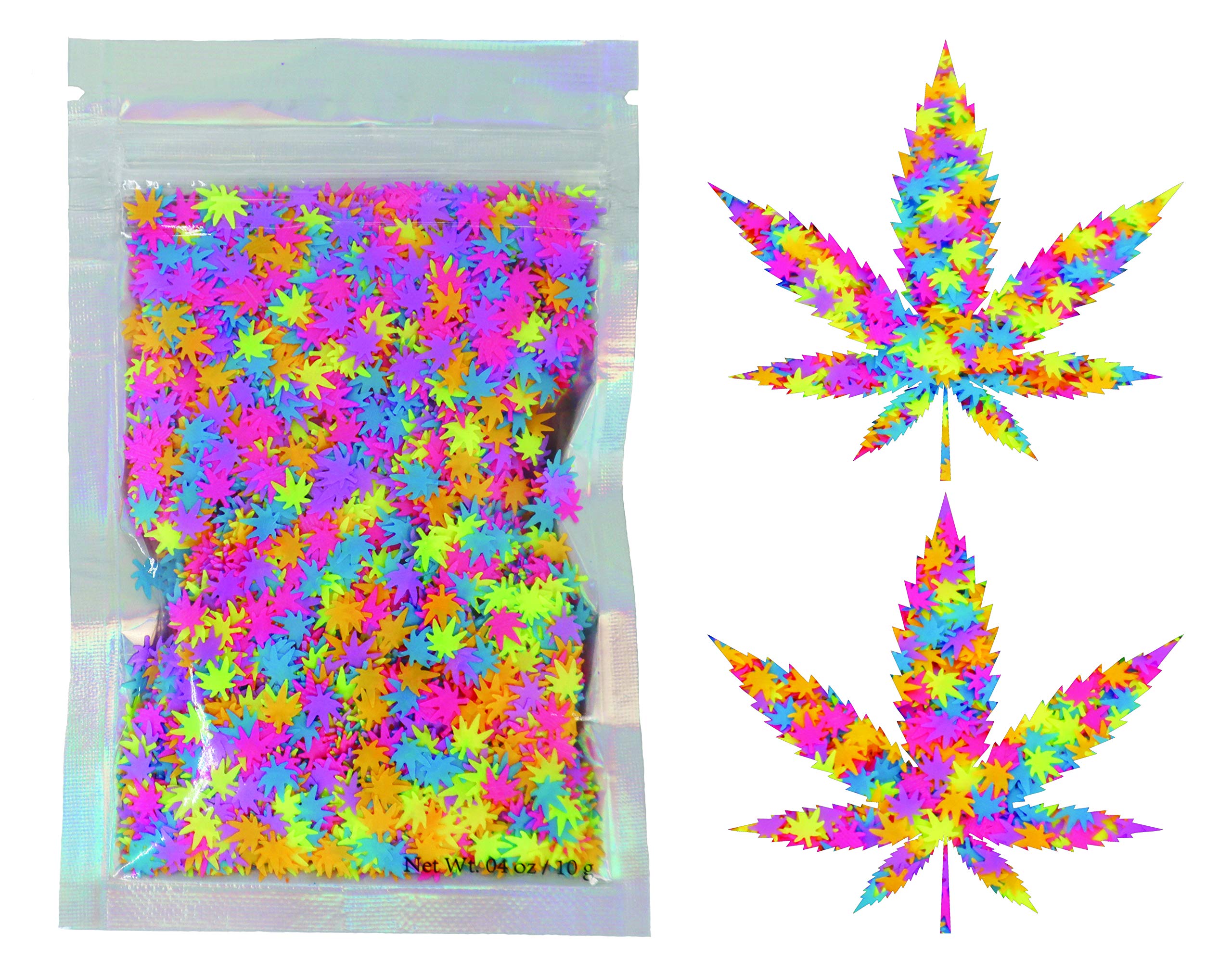 Rainbow Weed Leaf Glitter, UV Reactive - Solvent Resistant & Cosmetic Grade - Festival Rave Makeup Face Body Nails Resin Arts & Crafts, Tumblers, Bath Bombs, Resin, Weed Pot Marijuana Leaf