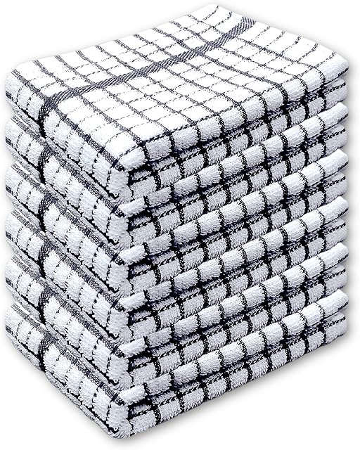 A & B TRADERS 100% Cotton Terry Towelling Tea Towels | Pack of 6 | Kitchen Hand Towels Dish Cloth Super Absorbent Soft Touch (Black)