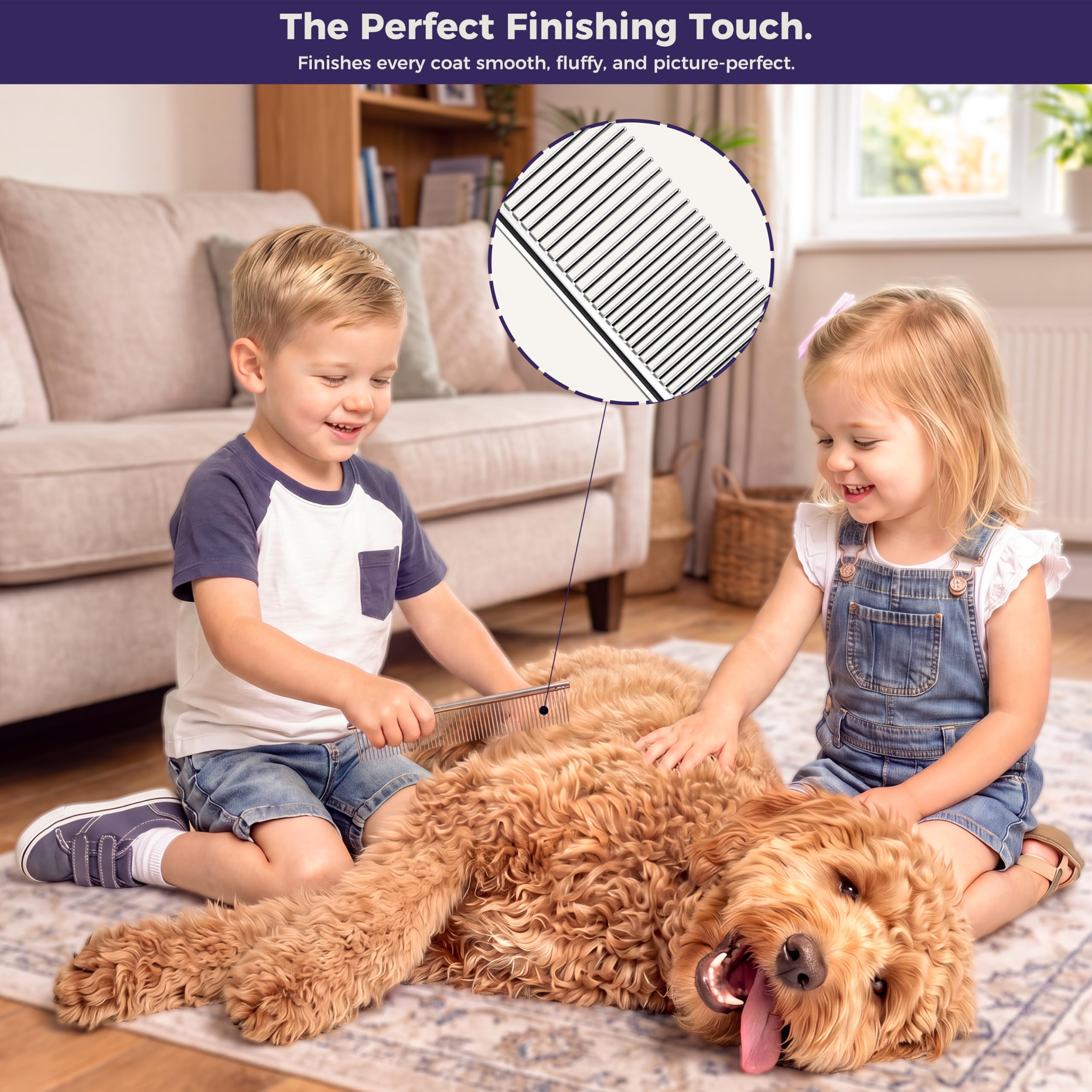 Kit de aseo para perros con cepillo para perros, rastrillo de capa inferior, cepillo de baño, peine de metal y peine para pulgas, herramientas profesionales para Goldendoodles, caniches