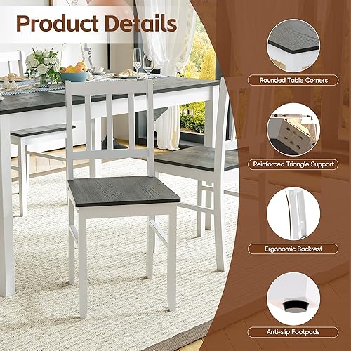 Miniatura 6 de MU Juego de mesa de comedor para 4, mesa de cocina que ahorra espacio y 4 sillas con patas de madera de goma, juego de comedor de 5 piezas para