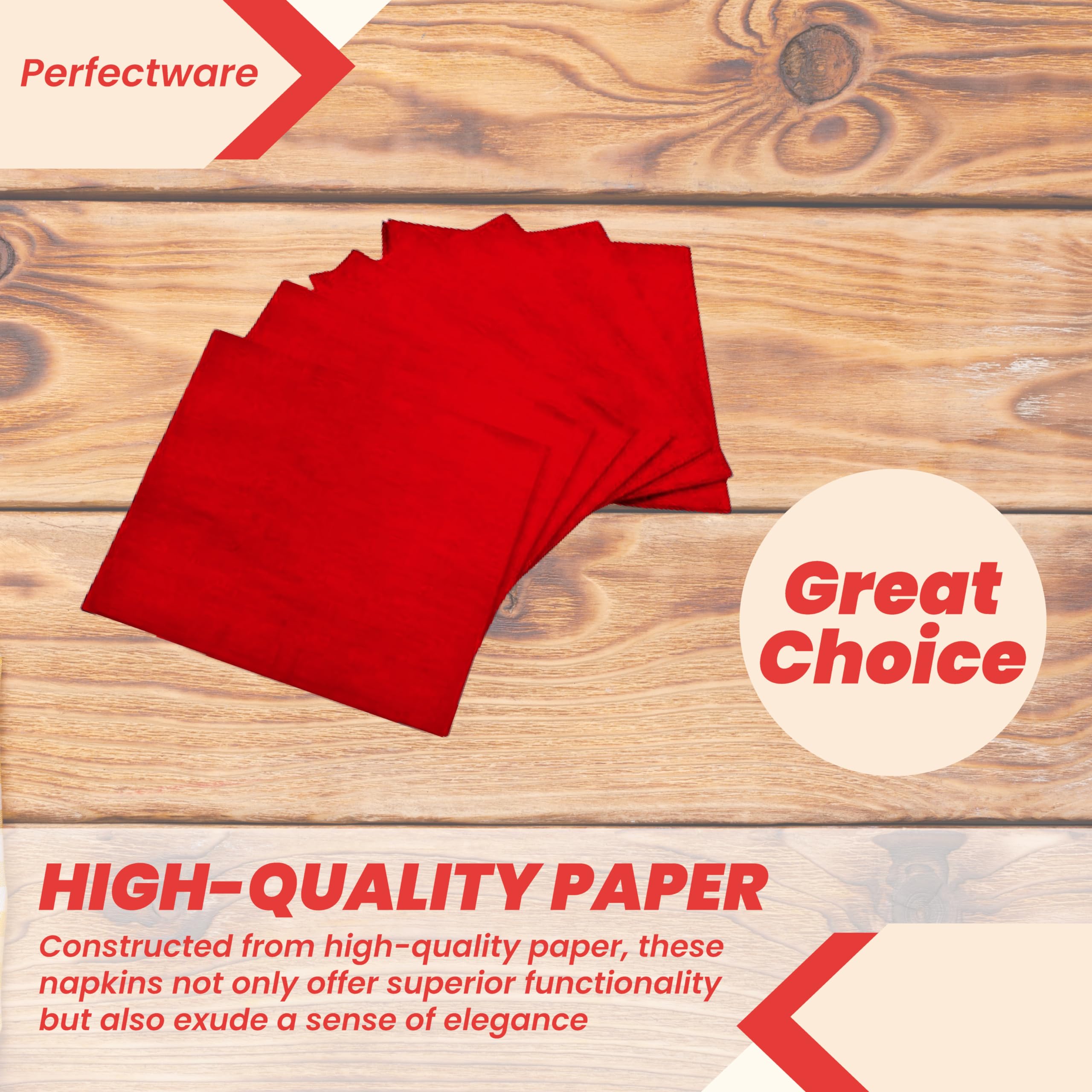 Perfectware - PW-2 capas Red Bev-250 servilletas de 2 capas rojas para bebidas - Paquete de 250 unidades