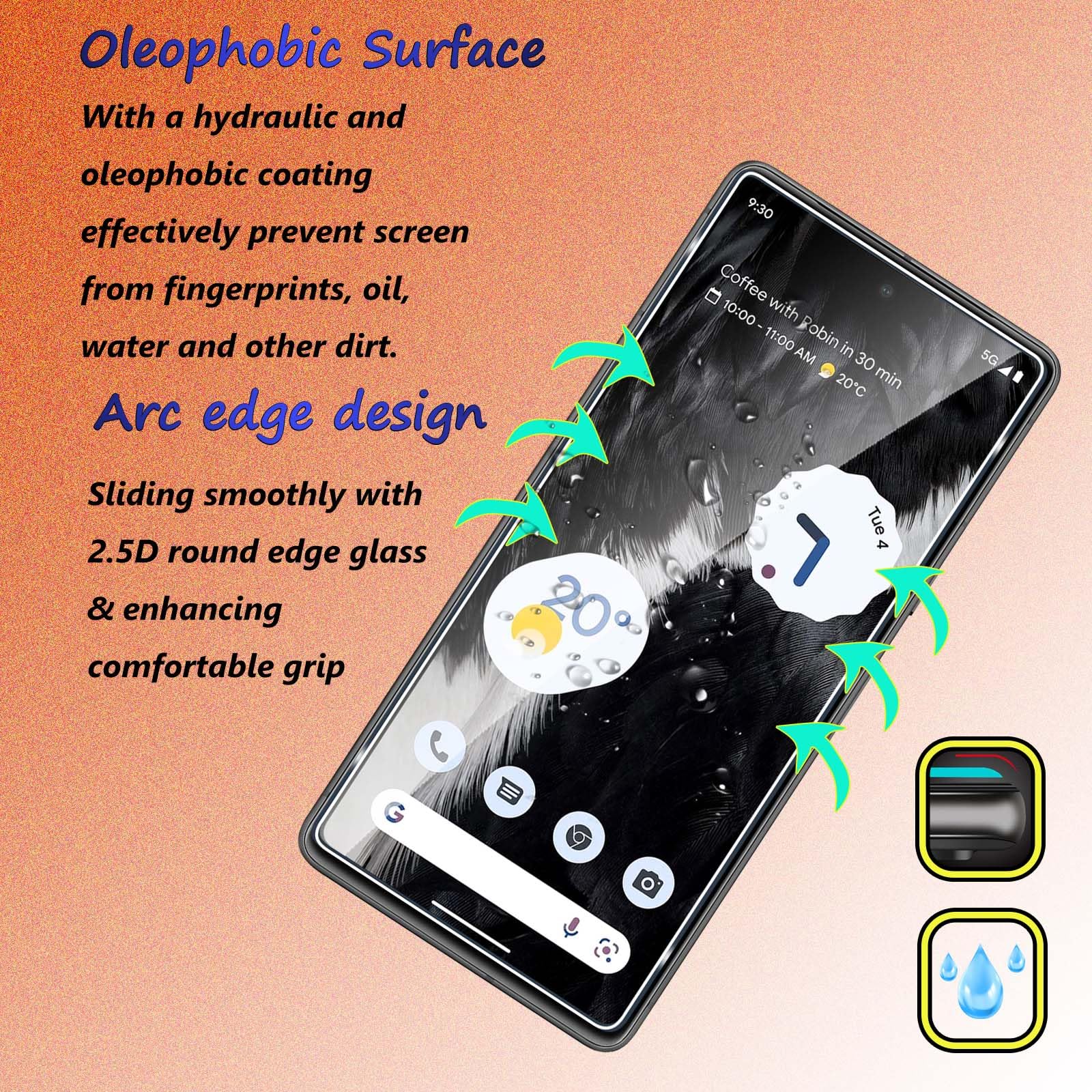Google Pixel 7 Vetro Temperato JETech Pack 2+2 Antigraffio HD