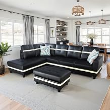 NicBex Sectional Couch 3 Pieces Sofa Set, L-Shaped Modular Couches for Living Room, Furniture Sets with Lounge Chaise & Storage Ottoman, Multi-Scene Use for Apartment & Office, Black+White