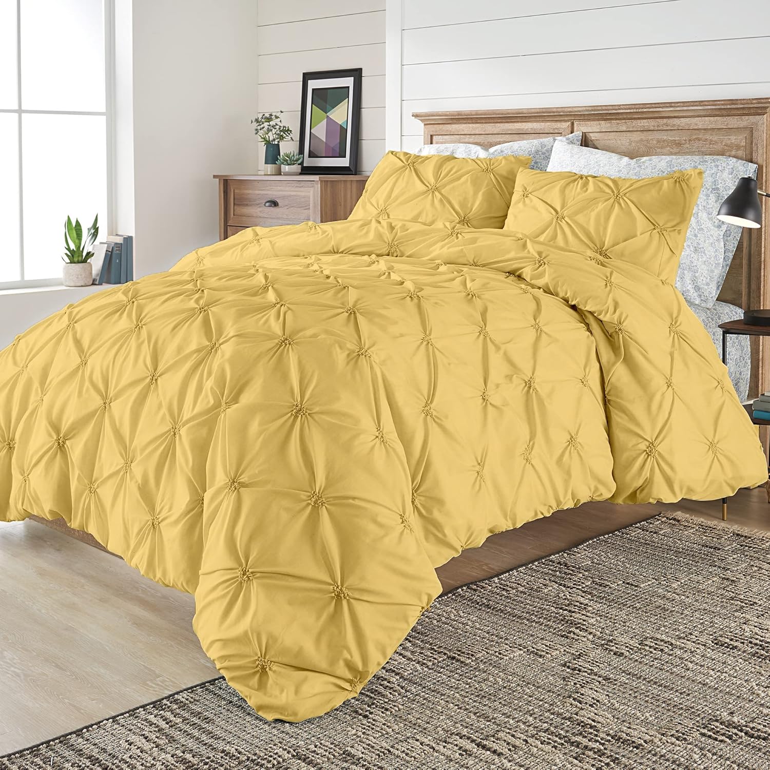 Pinch Pleated Duvet Cover Sets, California King(96"X102") 3PCS, 100% Organic Cotton,1000 Thread Count, Zipper Closure, Corner Ties, Breathable, All Season, Very Soft, Gold