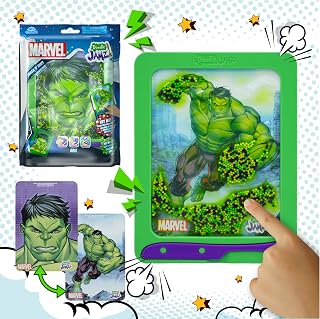 DoodleJamz Marvel JellyPics - Sensory Drawing Pads Filled with Non-Toxic Squishy Beads and Gel – Includes Stylus, Removable 2-Sided Emoji Backer Card (Hulk, Series 1)