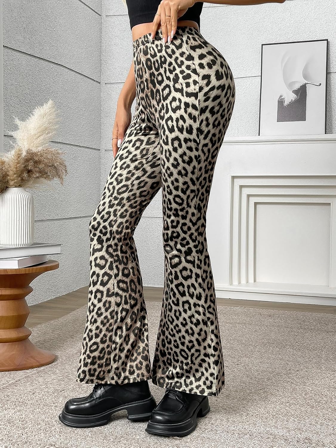 Women's Leopard Print Skinny Flared Pants Casual Fitted Flared Yoga Pants - Image 8