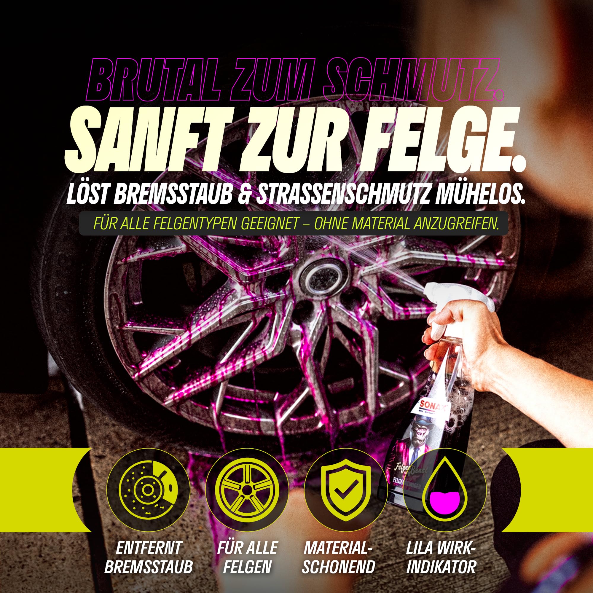 Felgenreiniger Set | Sonax Felgenbeast 500ml + Auto Wascheimer 20l mit Sieb und Deckel + Waschhandschuh + Pinsel + Ceramic Quick Detailer + Ceramic Shampoo + Mikrofasertuch