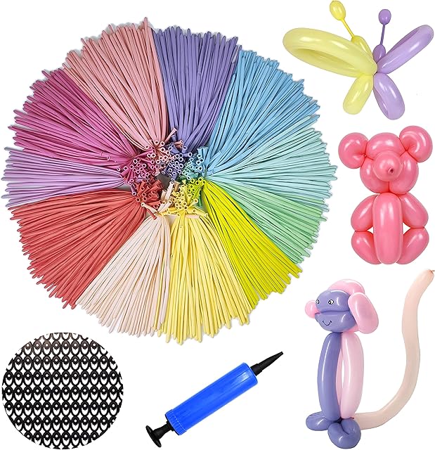 Modelling Balloons Kit with Pump, 260 long Balloons Animal Making Kit for Birthday Wedding Festival Party Multicolor 100 Pcs