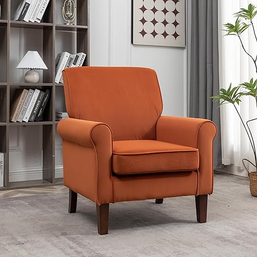 Miniatura 2 de Sillón clásico con marco de madera de abedul y cómodos reposabrazos enrollados, sillones para sala de estar, dormitorio y decoración de oficina,