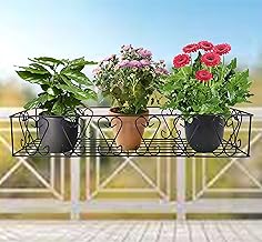 D&V Engineering Metal Railings Pot Stand │Hanging pot stands for plants in balcony Railings (Adjustable Hanger, Pack of 1-Black)