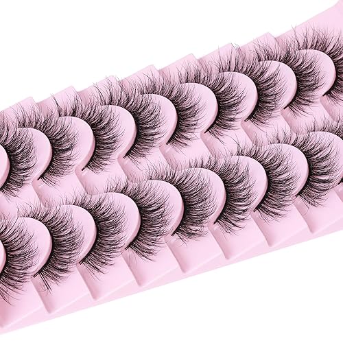 Miniatura 4 de FANXITON Pestañas postizas esponjosas y de aspecto natural, pestañas cortas de ojo de gato, 10 pares de pestañas de visón sintético 3D