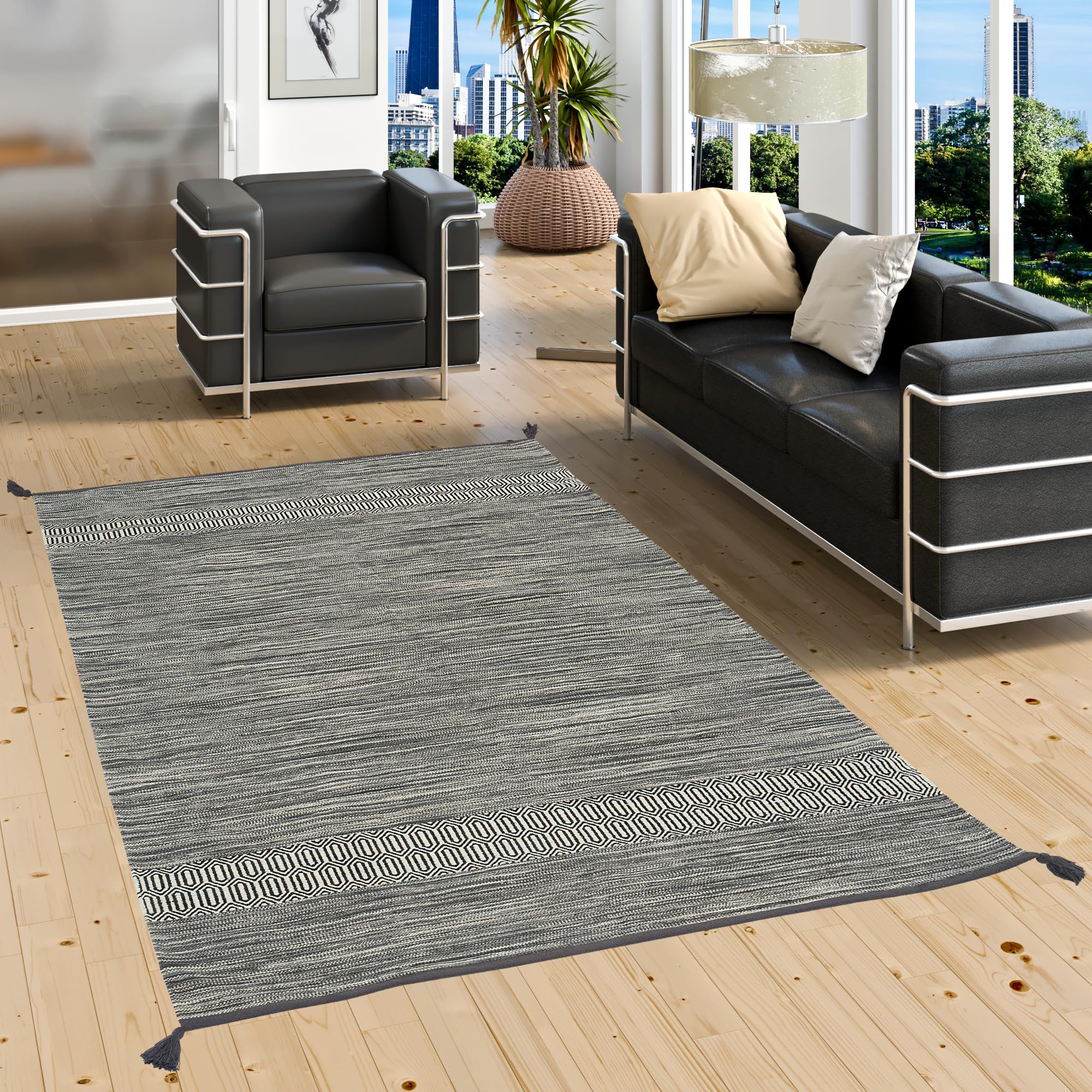 Pergamon Tapis Court Naturel Tapis Kilim Toskana, Tapis de Salon, Tapis de Passage, Tapis d'entrée, Tapis de Cuisine