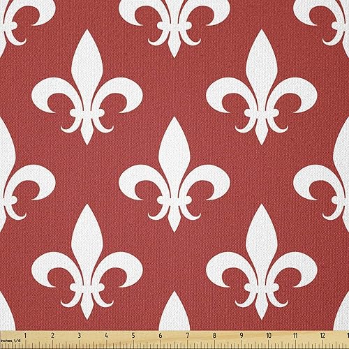 Miniatura 1 de Ambesonne Tela Fleur De Lis de The Yard, patrón heráldico con elementos florales abstractos hojas curvadas y brotes, tejido de punto elástico para