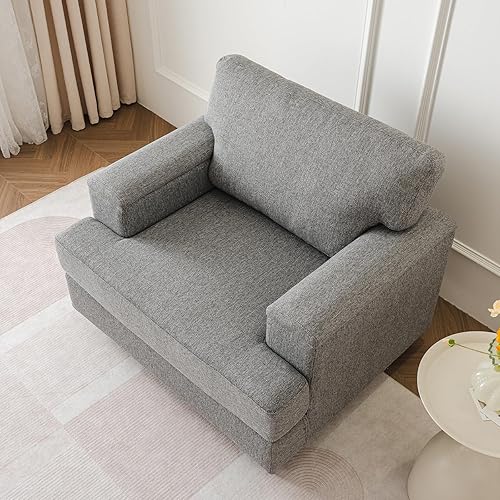 Miniatura 3 de Silla decorativa de gran tamaño con organizador de reposabrazos, cómodas sillas de sala de estar con cojín grueso, sillón tapizado de tela de lino,