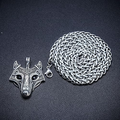 Miniatura 4 de BAVIPOWER Viking Fenrir - Collar con colgante de amuleto de cabeza de lobo para hombres y mujeres, collar escandinavo nórdico de acero inoxidable