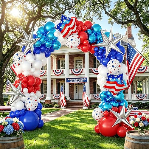 153Pcs Red White and Blue Balloon Arch Garland Kit 4th of July Birthday Party Decorations for Patriotic Veterans Memorial Independence Day Nautical Party Decorations