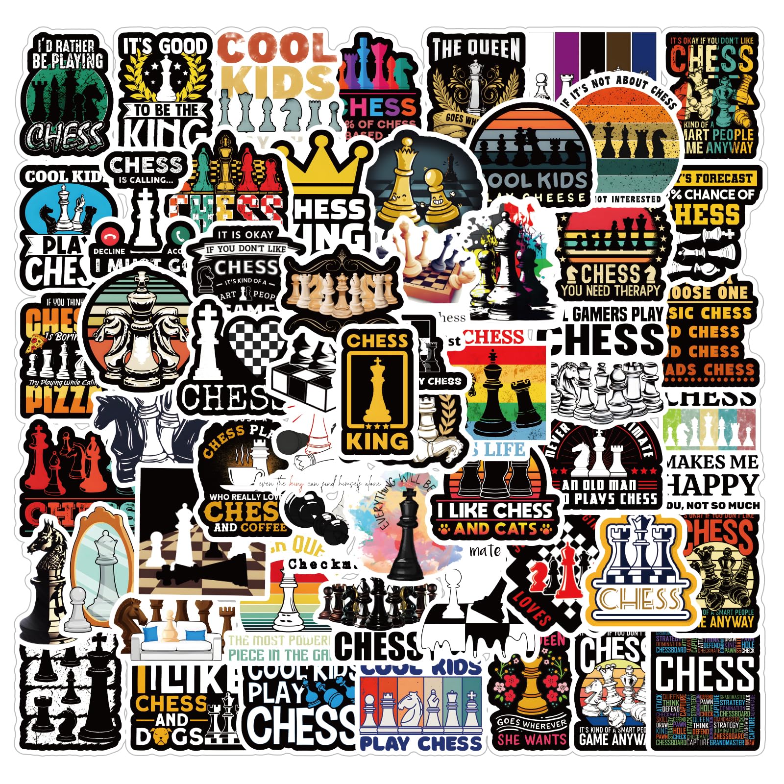 62pcs Chess Stickers Pack, Aesthetic Vinyl Waterproof Sticker Decals for Water Bottle,Laptop,Phone,Skateboard,Scrapbooking,Bumper for Kids Teens Adults for Party Supply Decor Favor...