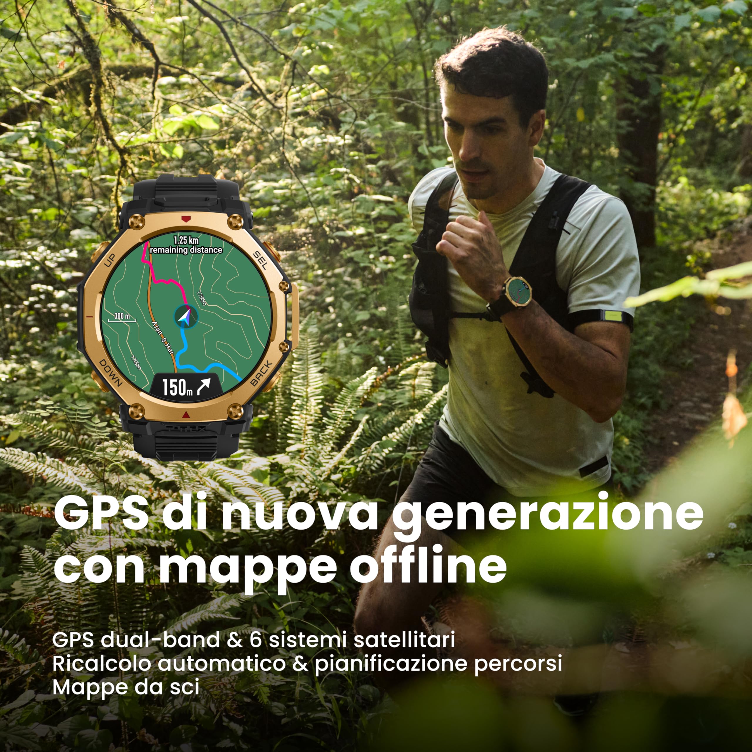 Amazfit T-Rex 3 Pro Smartwatch Outdoor 48mm Display AMOLED in Zaffiro, Ghiera in Titanio, GPS Dual Band, Mappe Offline, 25 Giorni di Autonomia, Torcia Integrata, 10 ATM, 180+ Modalità Sport
