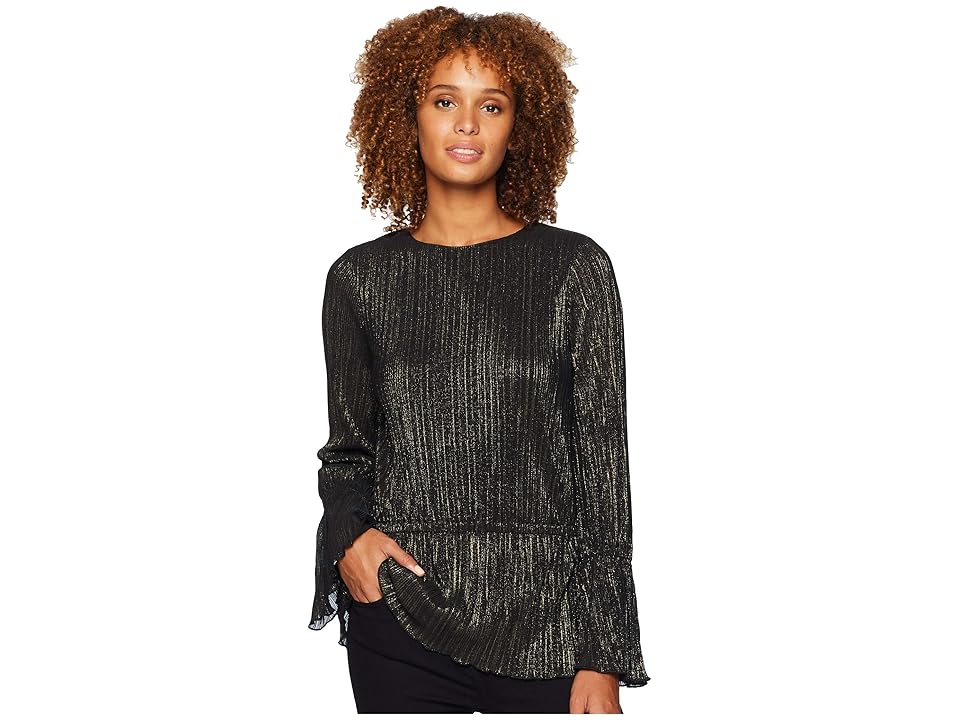 

MICHAEL Michael Kors Bell Cuff Cinched Top (Black/Gold) Women's Clothing