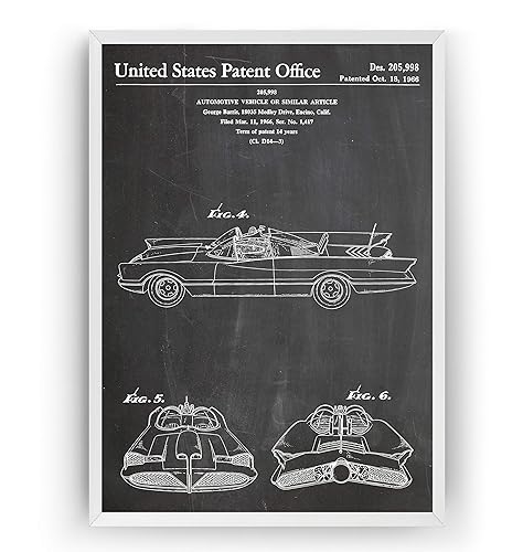 Magic Posters George Barris Batmobile 1966 Patent Print - Poster Giclee Art Wall Decor Vintage Blueprint Gift - Frame Not Included