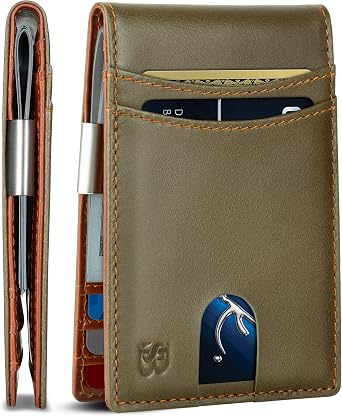 SERMAN BRANDS Mens Money Clip Wallet. RFID Blocking Slim Front Pocket Wallets for Men, Full Grain Leather RFID Minimalist Card Holder | RFID Blocking