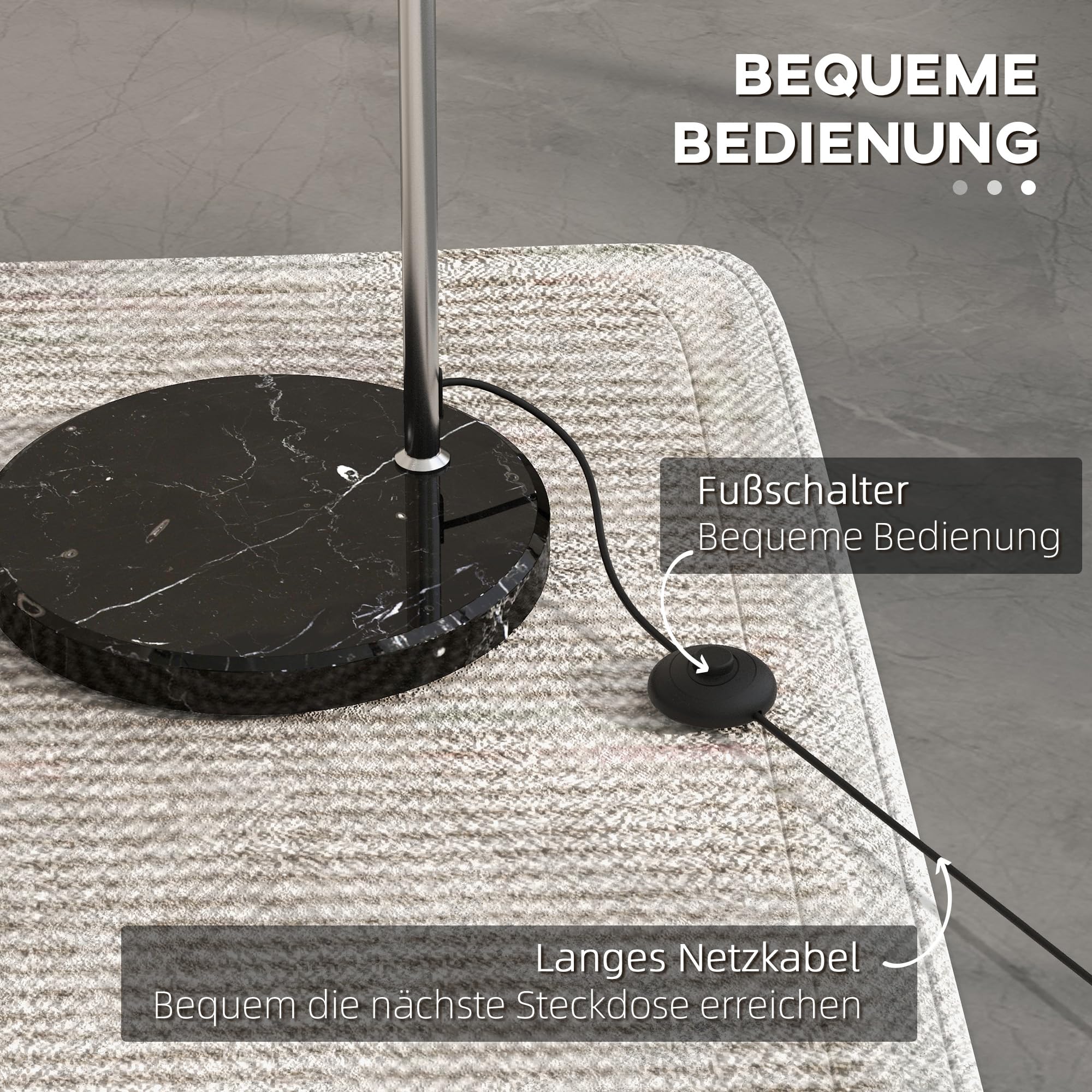 HOMCOM Stehlampe Stehleuchte höhenverstellbar, schwenkbar Bogenlampe mit E27 Fassung Standleuchte für Wohnzimmer Schlafzimmer, Silber, exkl. Glühbirne