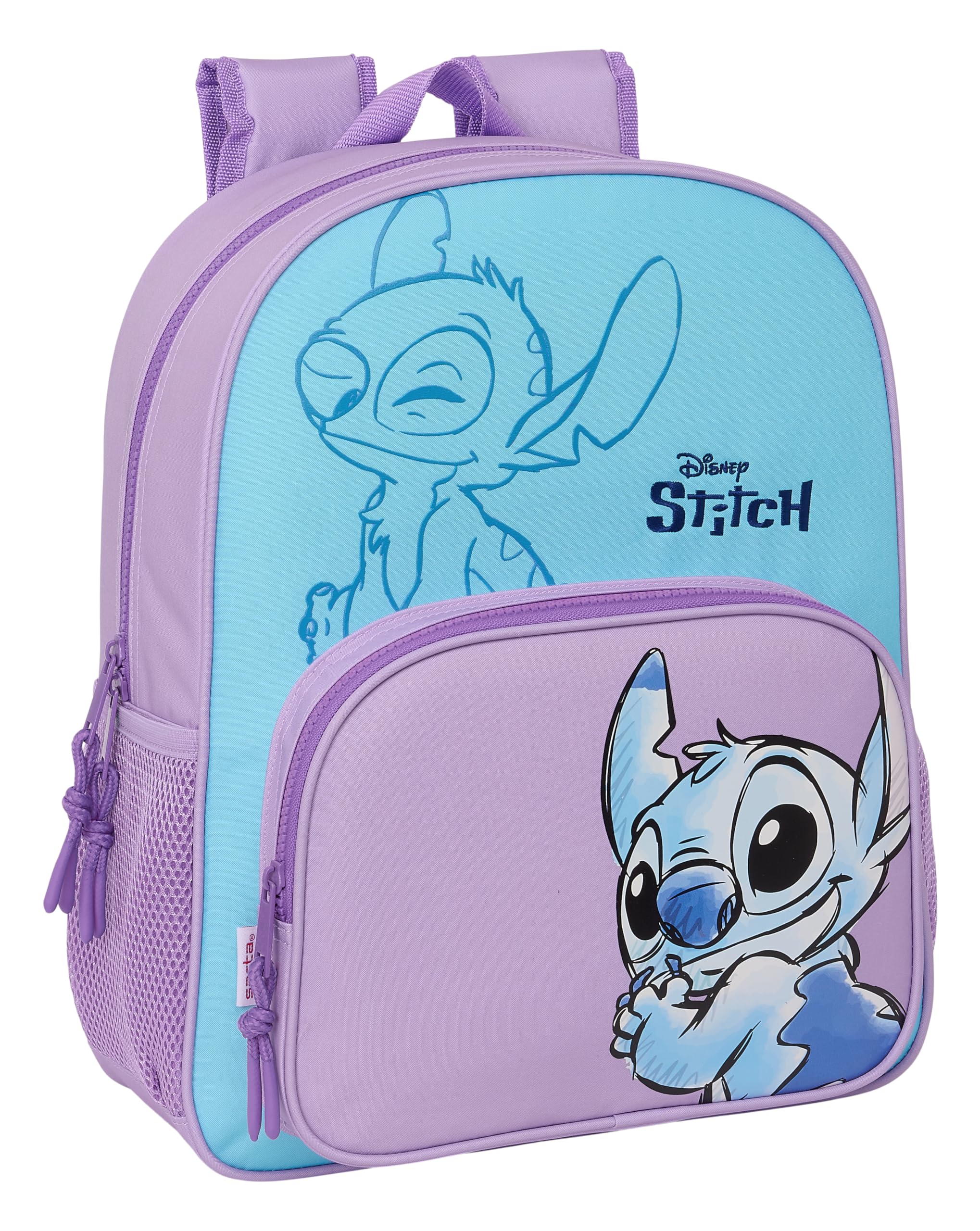 Safta STITCH SWEET - Mochila Escolar Niño, Mochila Infantil, Adaptable a Carro, Ideal para Niños en Edad Escolar, Cómoda y Versátil, Calidad y Resistencia, 32x12x38 cm, Color Azul/lila