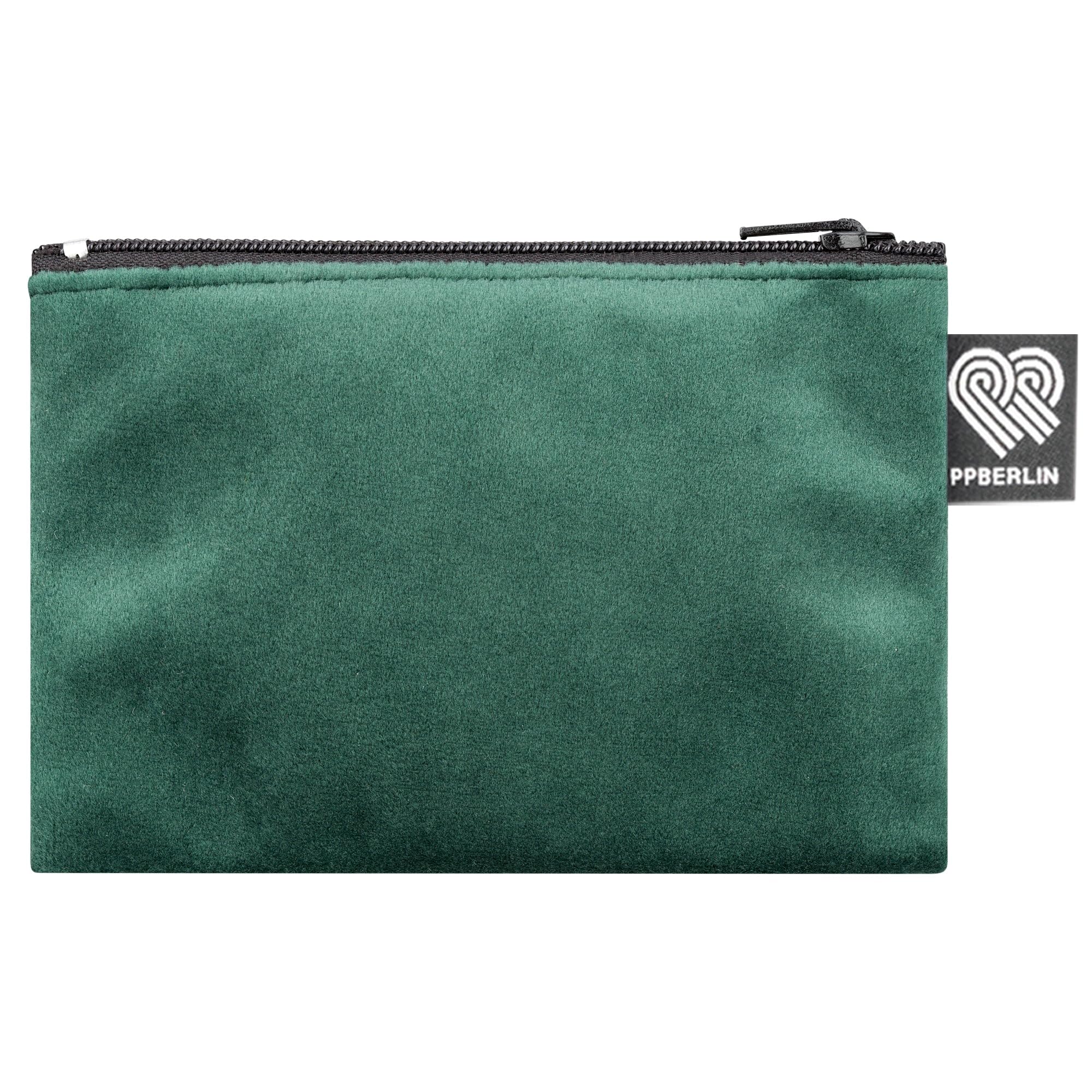 PP-Berlin Etui Klein, Samt Grün, Mini, Vegan, Handgenäht in Berlin Geldbörse für Kinder Damen, Herren, Unisex.