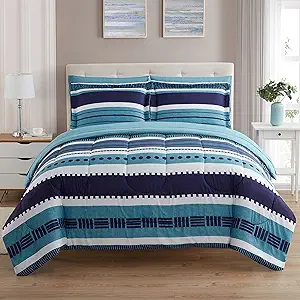 Sweet Home Collection 7 Piece Comforter Set Bag Solid Color All Season Soft Down Alternative Blanket & Luxurious Microfiber Bed Sheets, Marino, King