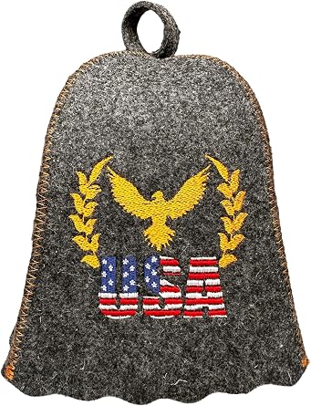 Sauna Hat for Men - Traditional Finnish Sheeps Wool Felt Banya Hat - American Symbol Grey, X-Large