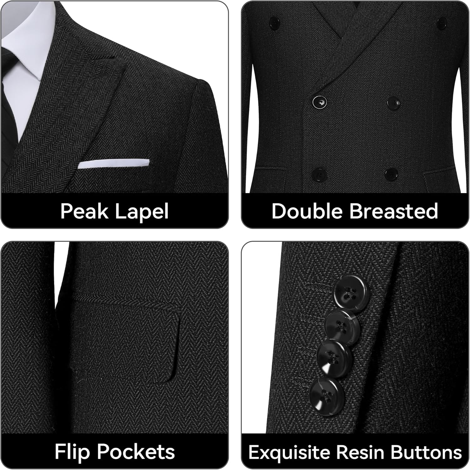 Men Suits Retro 2 Piece Tweed Herringbone Suit Double Breasted Mens Wool Jacket Pants Set Groom Wedding Prom Tuxedo - Image 5