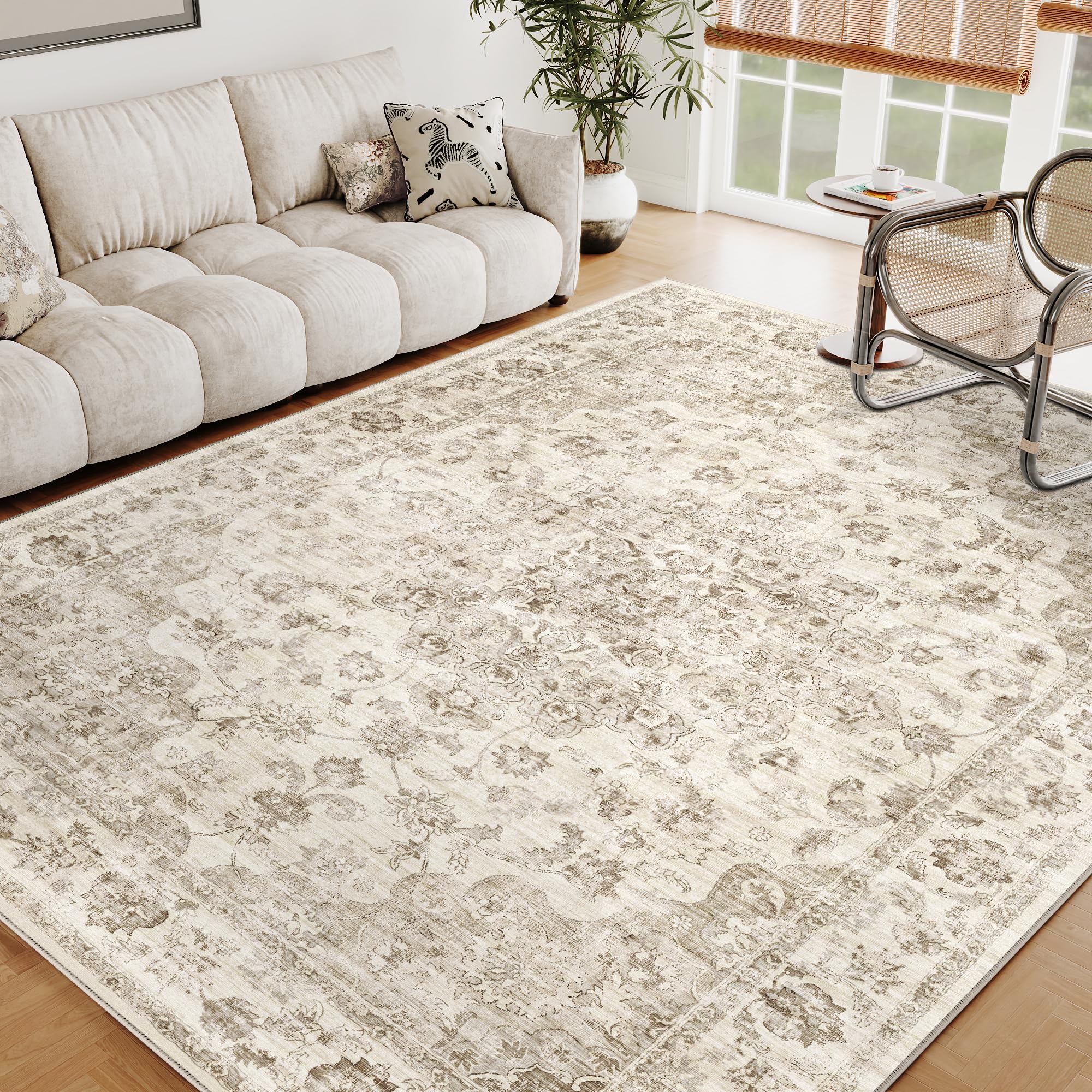 HUGEAR Vintage Teppich Wohnzimmer Waschbarer Wohnzimmerteppich Retro Waschbar rutschfest Tepich Schlafzimmer Carpet Esszimmer Büro Kurzflor Teppiche