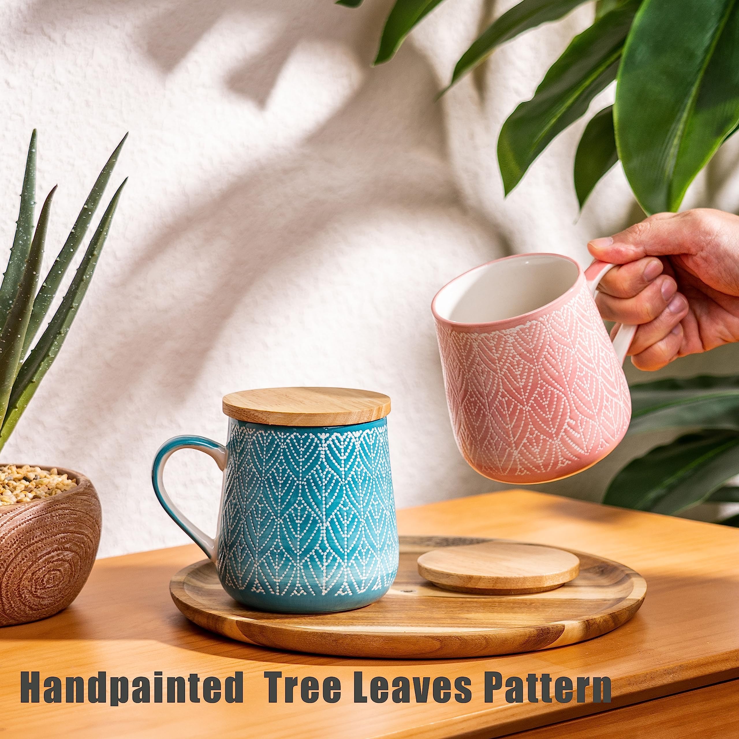TERESA'S TEASET Coffee Mug with Lid Set of 2, 16.5 oz Fall Ceramic